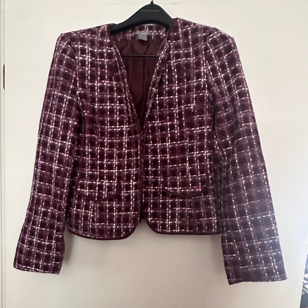 Ann Taylor Burgundy Plaid Blazer